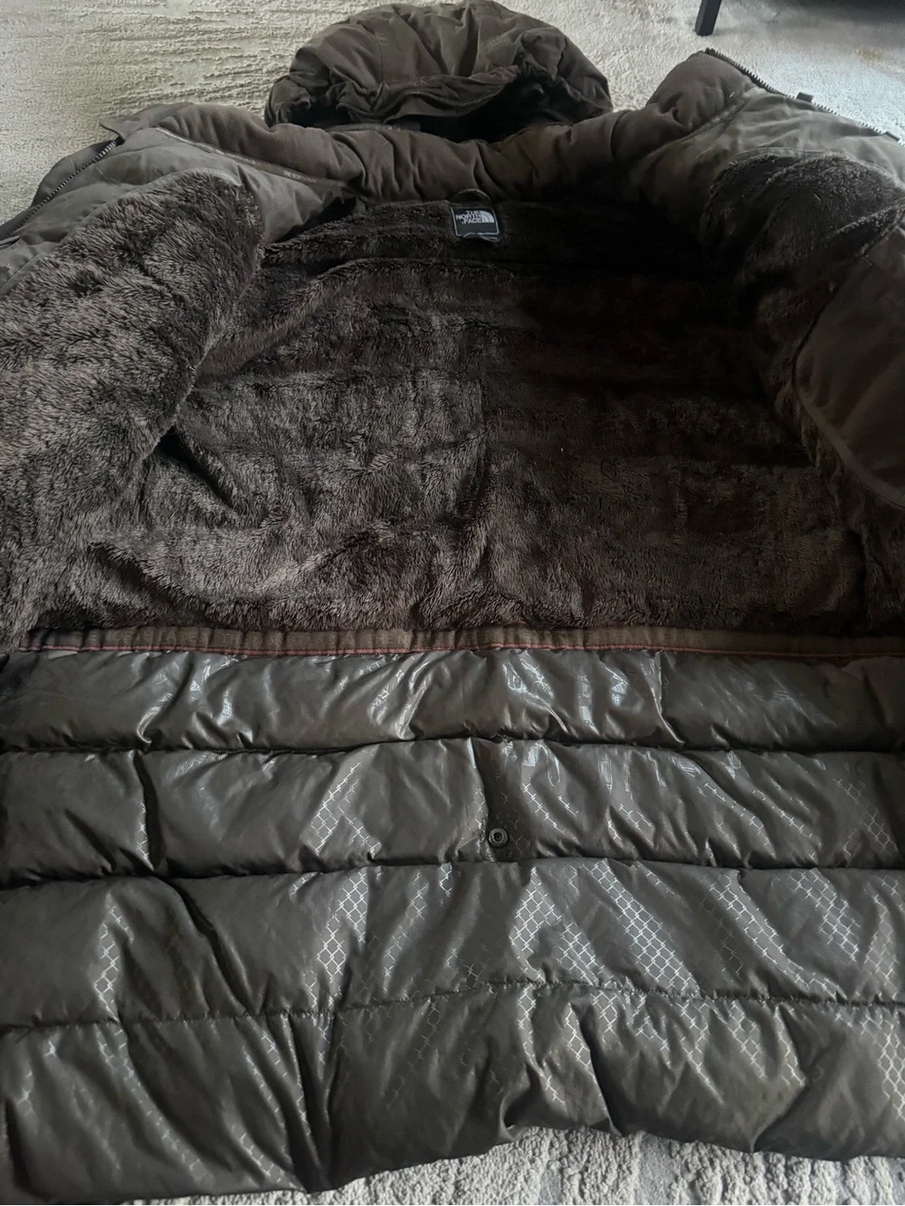 The North Face Olive Green Parka goose down Jacket hooded Hyvent XXL
